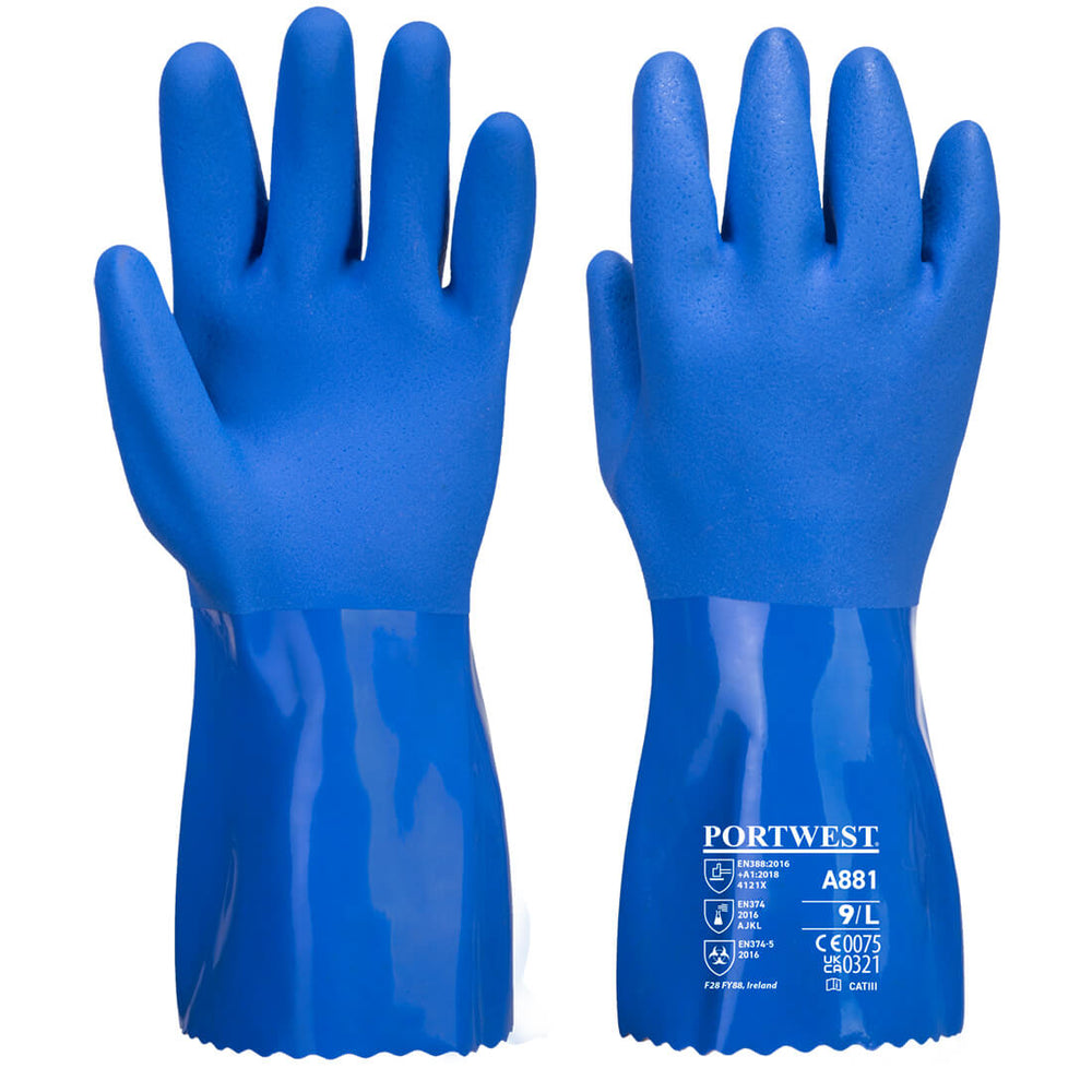 Kemhandske A881 PVC chemical gloves with sandy palm finish