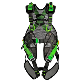 SPIDR fallskyddssele grön med snabbspännen och komfortvaddering.