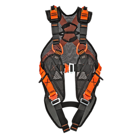 SPIDR fallskyddssele orange med snabbspännen och komfortvaddering.