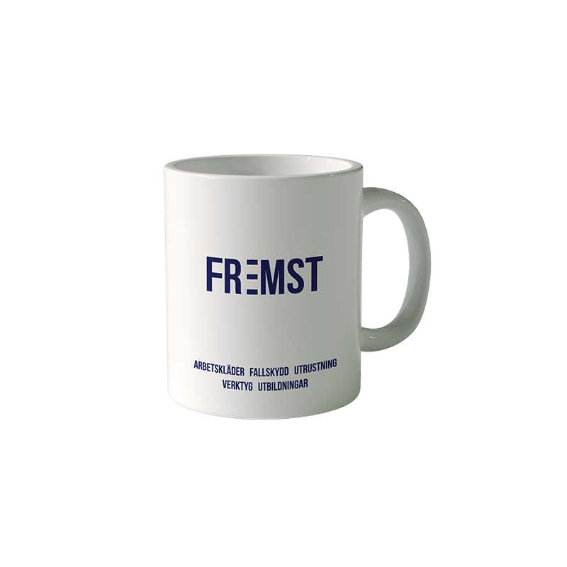 "Classic white porcelain coffee mug with customizable company logo"