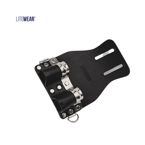 Dubbel nyckelhållare i koläder för verktygsbälte.