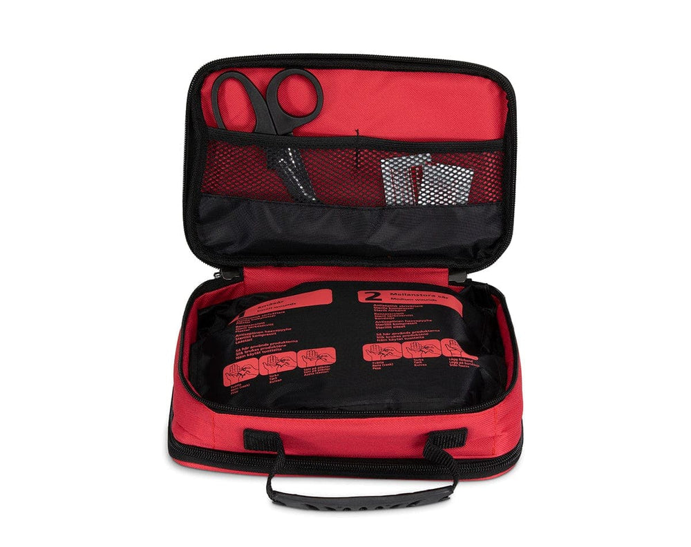 Första Hjälpen väska mellan med säkerhetsnålar och burngel