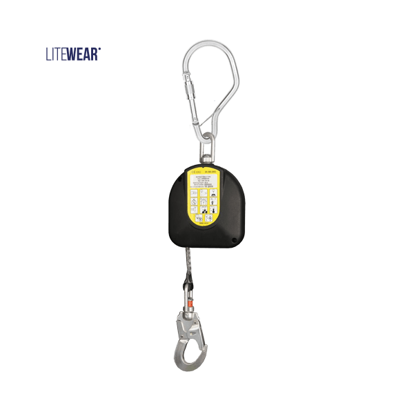 Fallskyddsblock 6 m med slitstarkt polyesterband och storkrok.