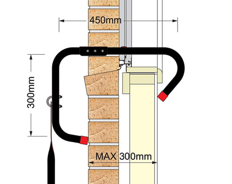 Hopfälld Nexa brandstege för enkel förvaring nära fönstret.