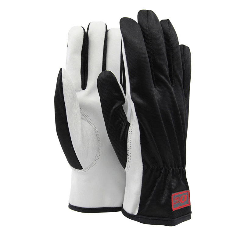 Precise leather work gloves with black nylon and elastic wrist